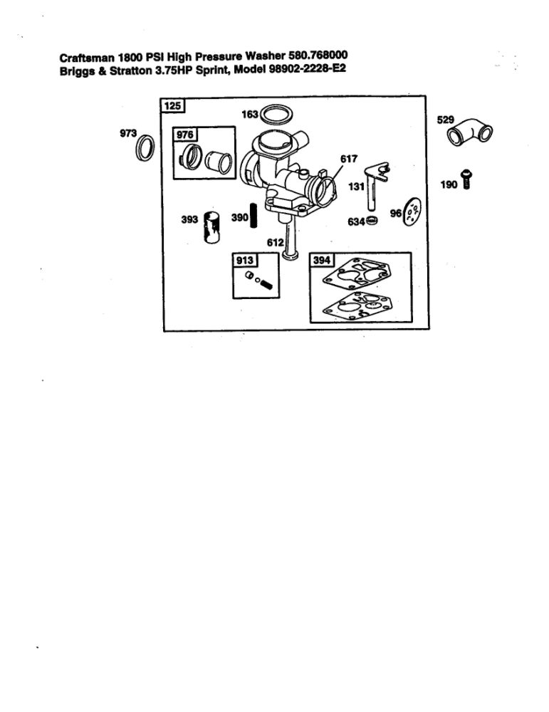Carburetor Diagram and Parts List for 98902-2228-E2  Briggs and Stratton Engine